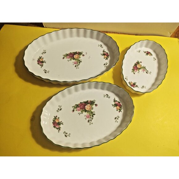 Royal Albert Quiche Tart Flan Tray Old Country Roses set of 3 (9", 10.5", 12.5") - Picture 14 of 16